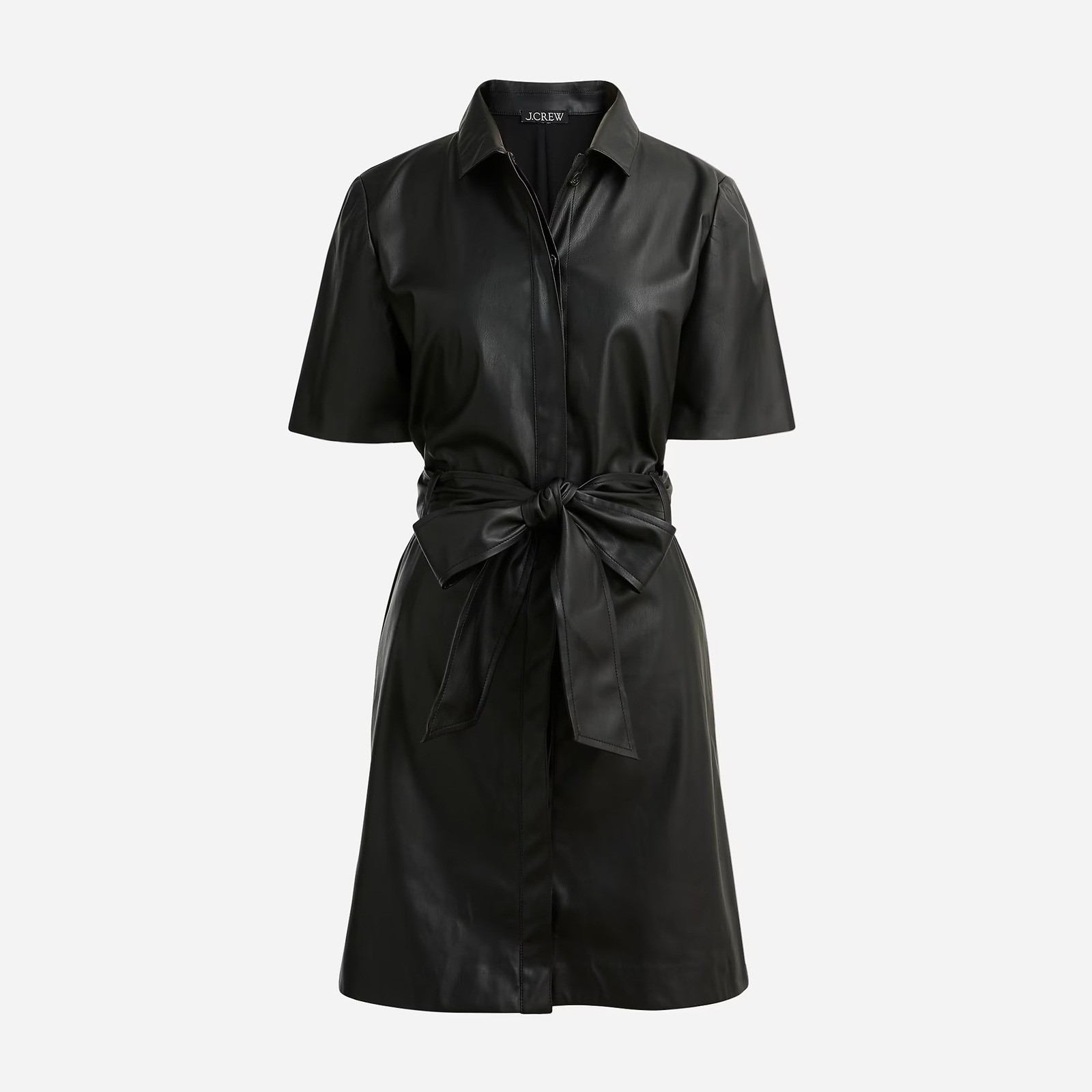 NWT!! J. CREW Solid Black Button Front Faux Leather Dress Belted Vegan Small