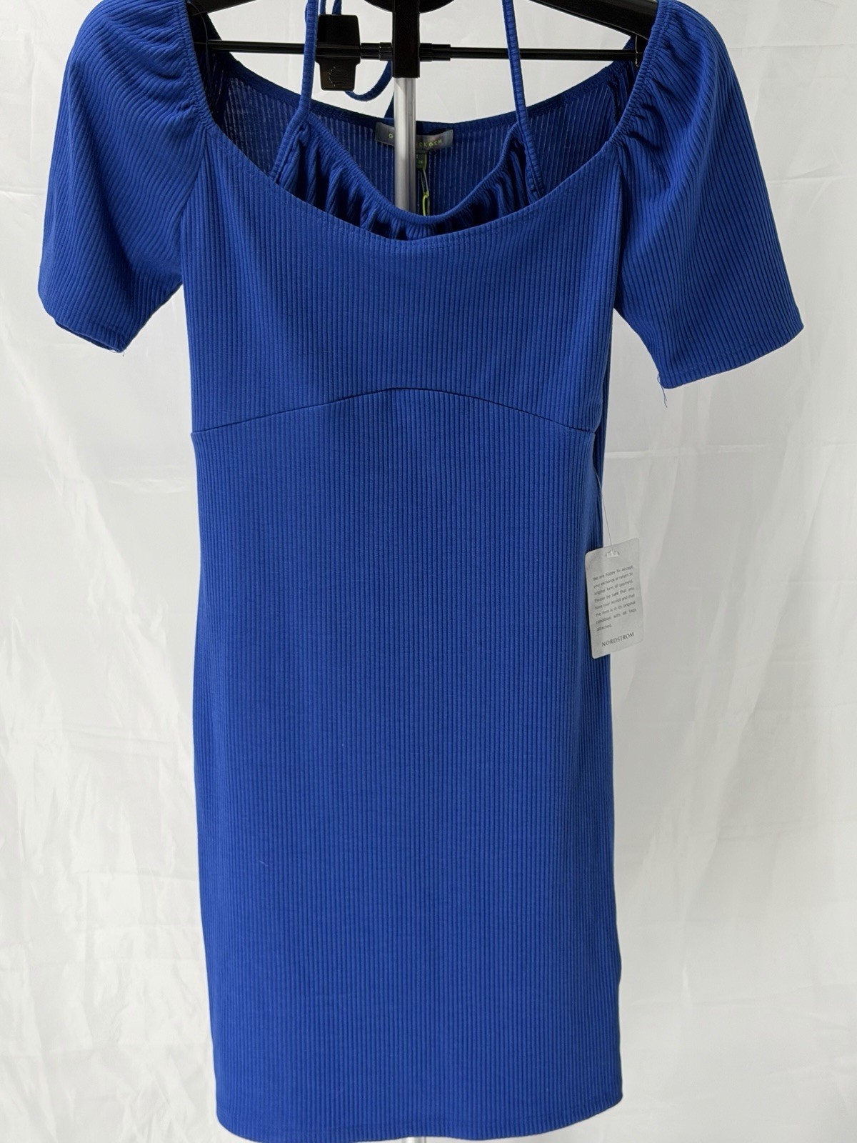 Nordstrom Good Luck Gem Dress Womens Blue Knit Off Shoulders Halter Dress NWT M
