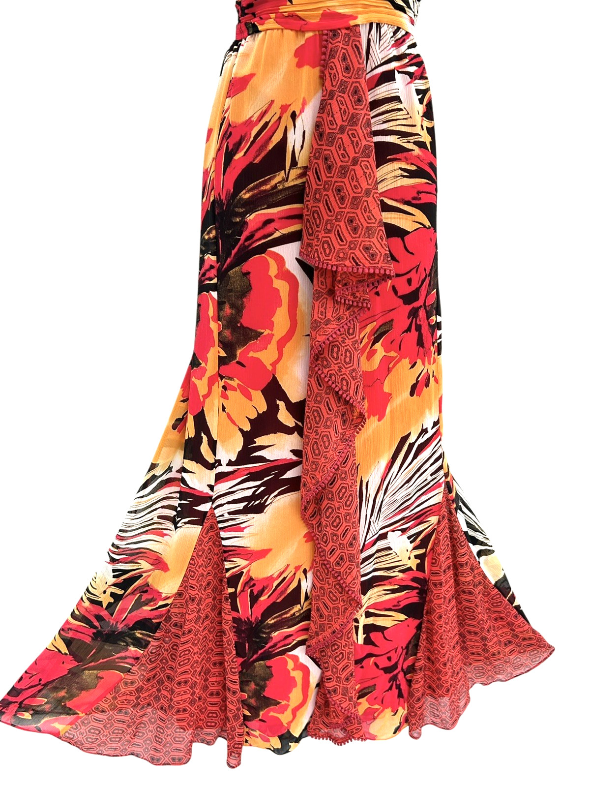Per Una Maxi Dress Size 18 Long Orange Red Sleeveless Belted Full Length M&S