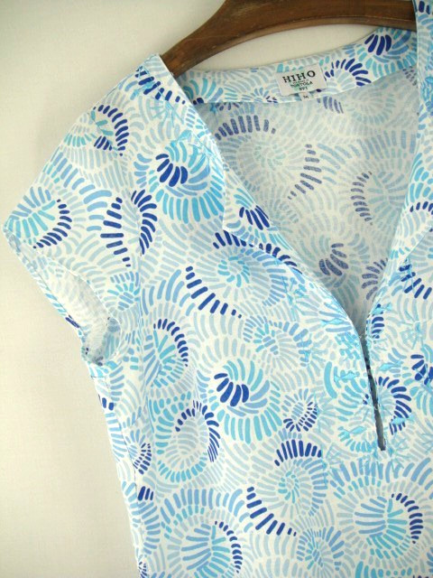 HIHO Size M Blue V Neck Cap Sleeve 100% Linen Dress