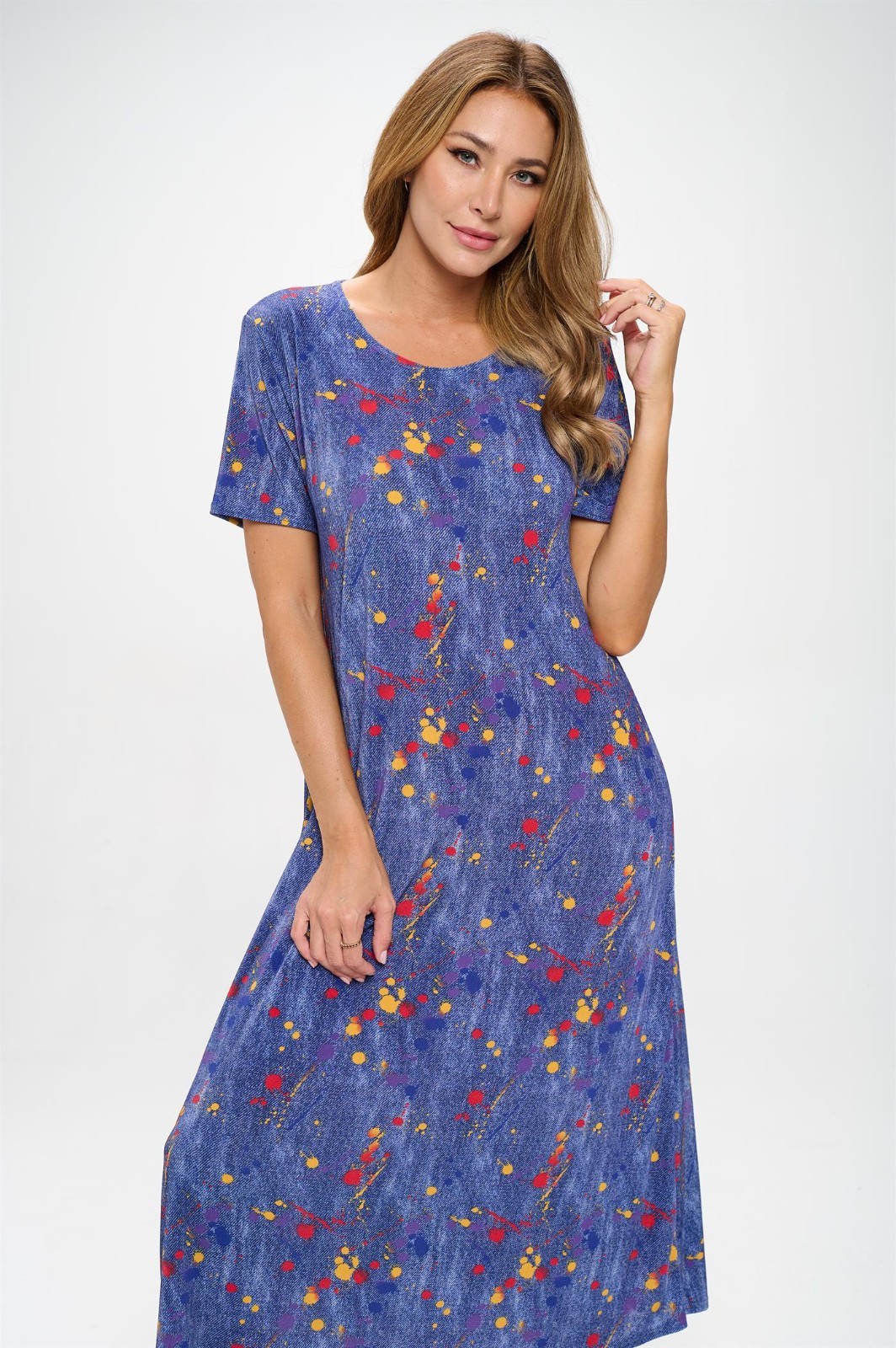 Jostar, Travel Knit Dress, long A-Line, s/s, Stretchy NO-IRON poly/span. 006