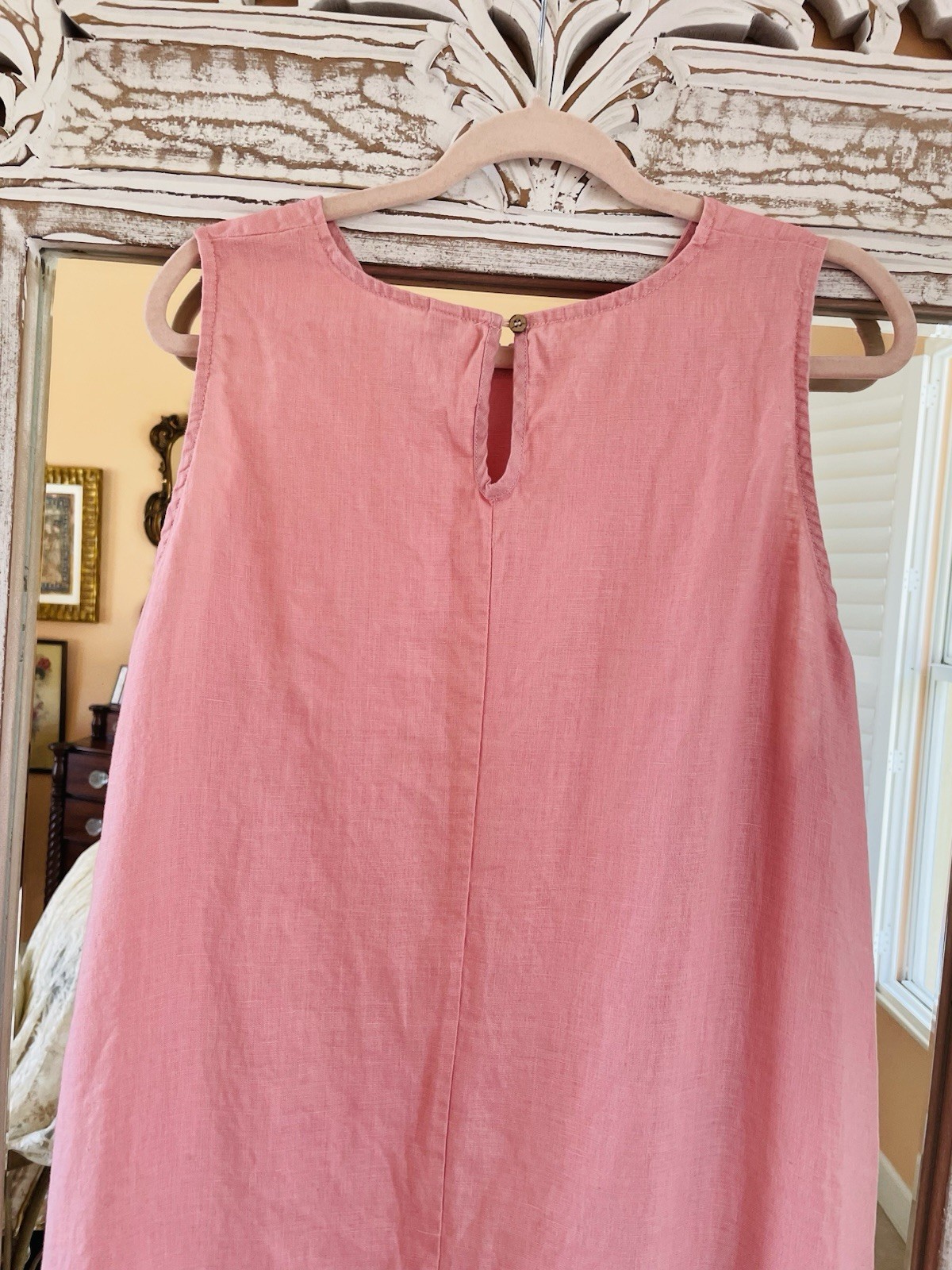 100% Linen Pink Sleeveless Side pockets High Low Casual Dress. X/L – XXL
