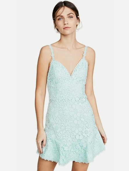 Alice + Olivia Rapunzel Venus Blue Floral Lace Flounce Mini Dress, Size 4, NWT!