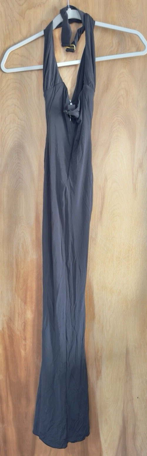 Oh Polly Apolline Halter neck Ruffle-Trim Gown Black Size US Sz 0 NWT Long Dress