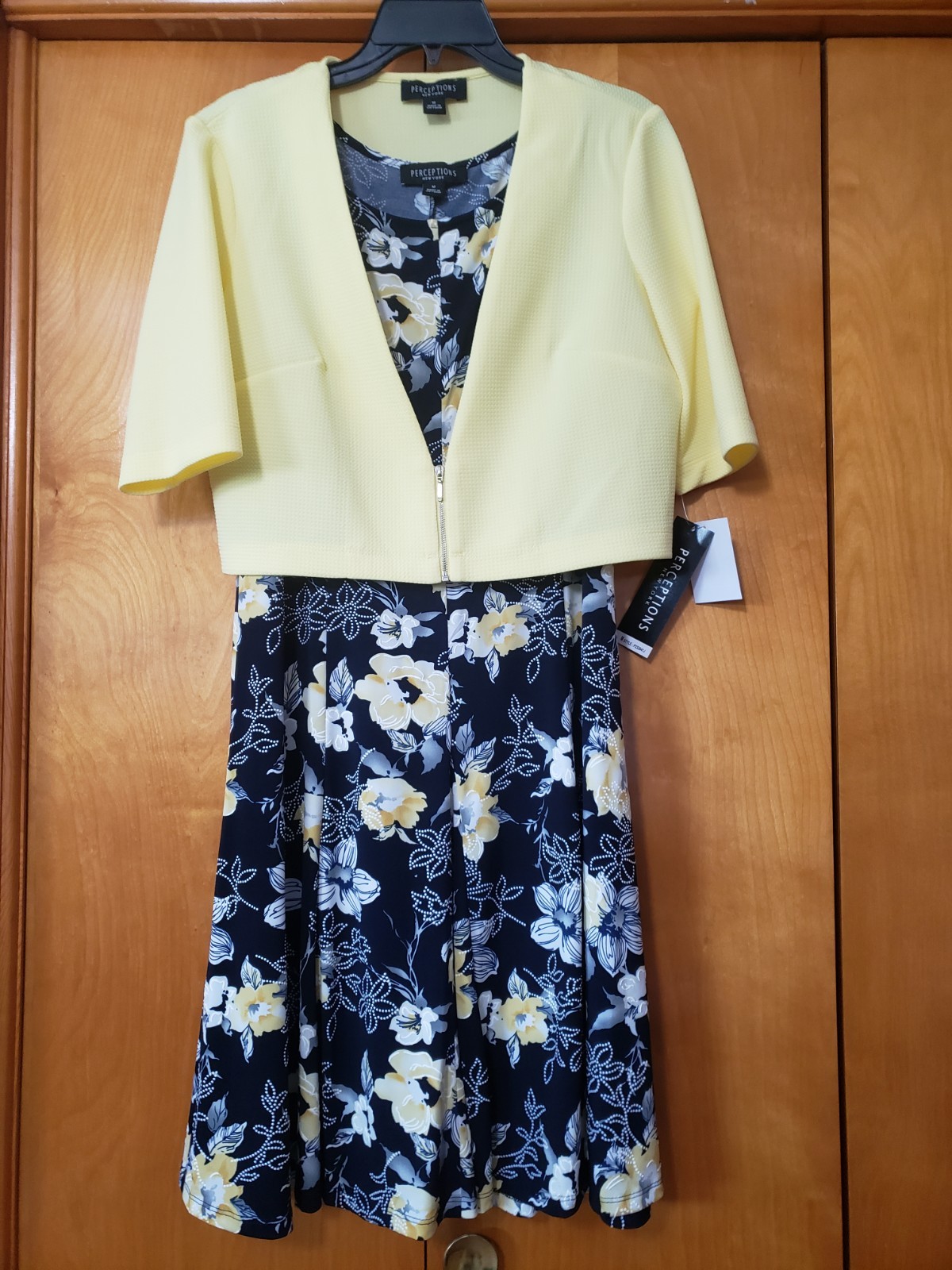 Perceptions NY 2-Pc Dress & SS Jacket Yellow/Black Floral NWT Med
