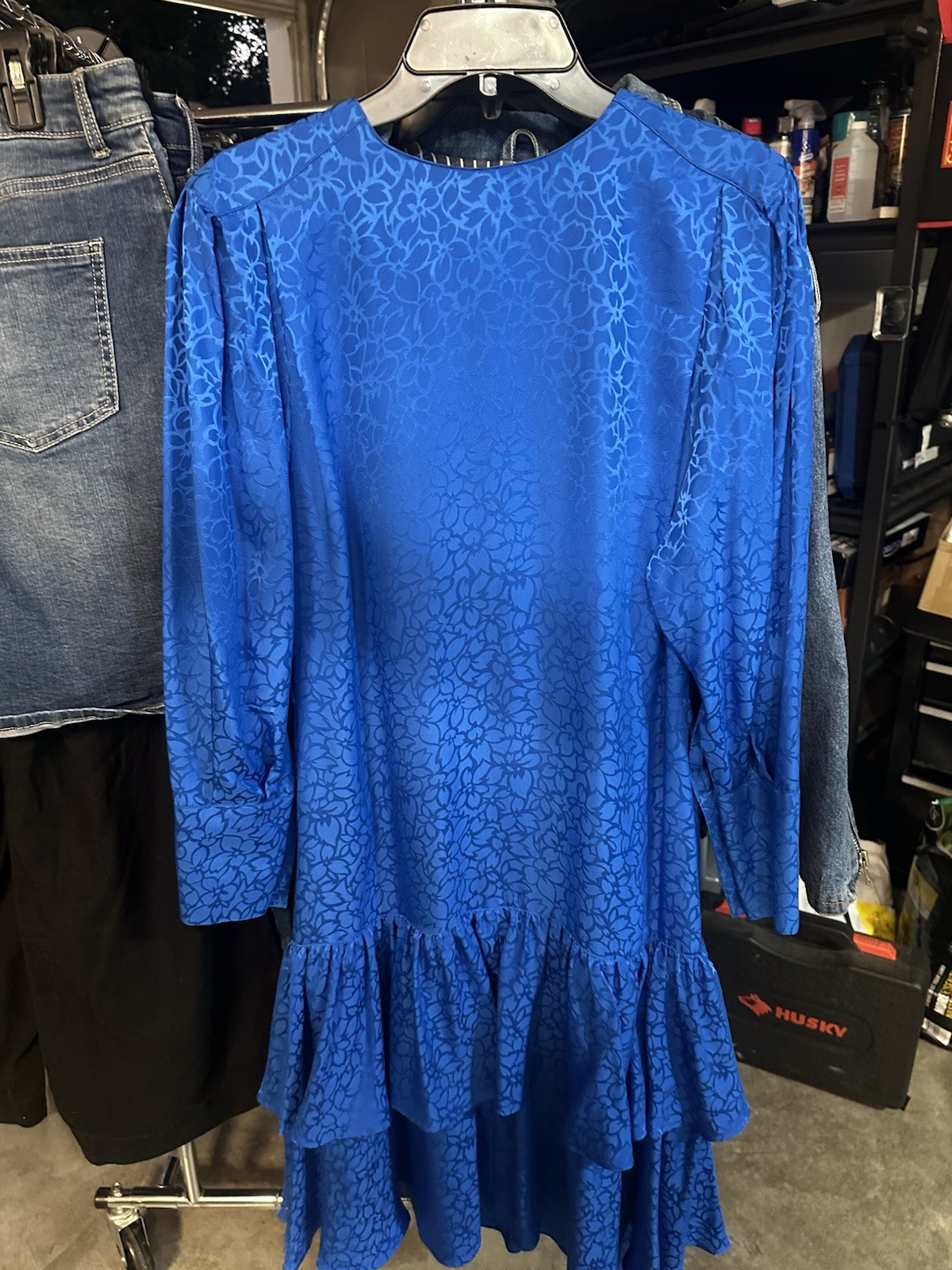 Silk Studio,royal blue,button front,padded,quarter sleeves,100% SILK,sz10,M