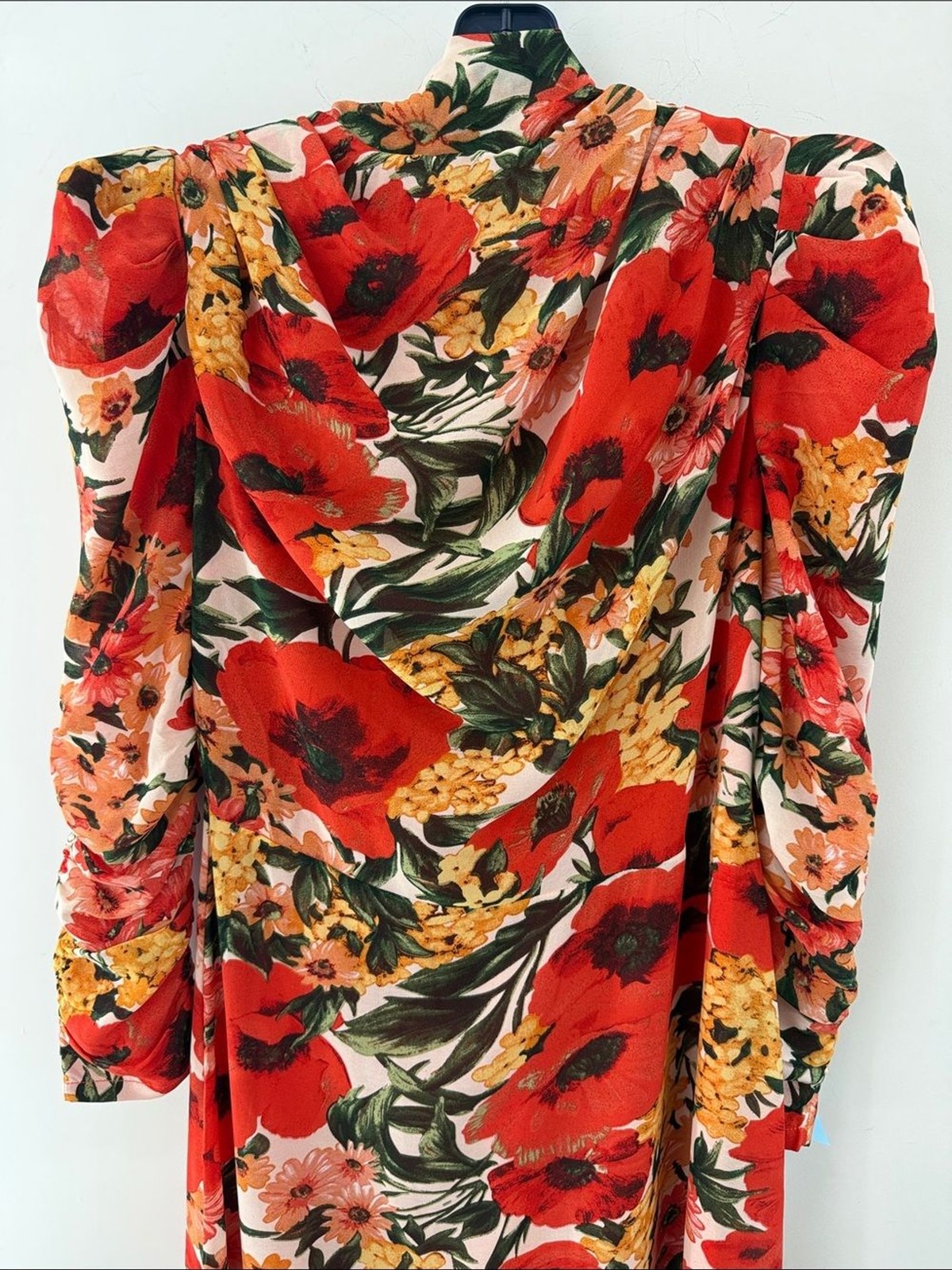 Elizabeth Pipko Esteem Couture Floral Red Puff-Sleeve Midi Dress Size L NWT