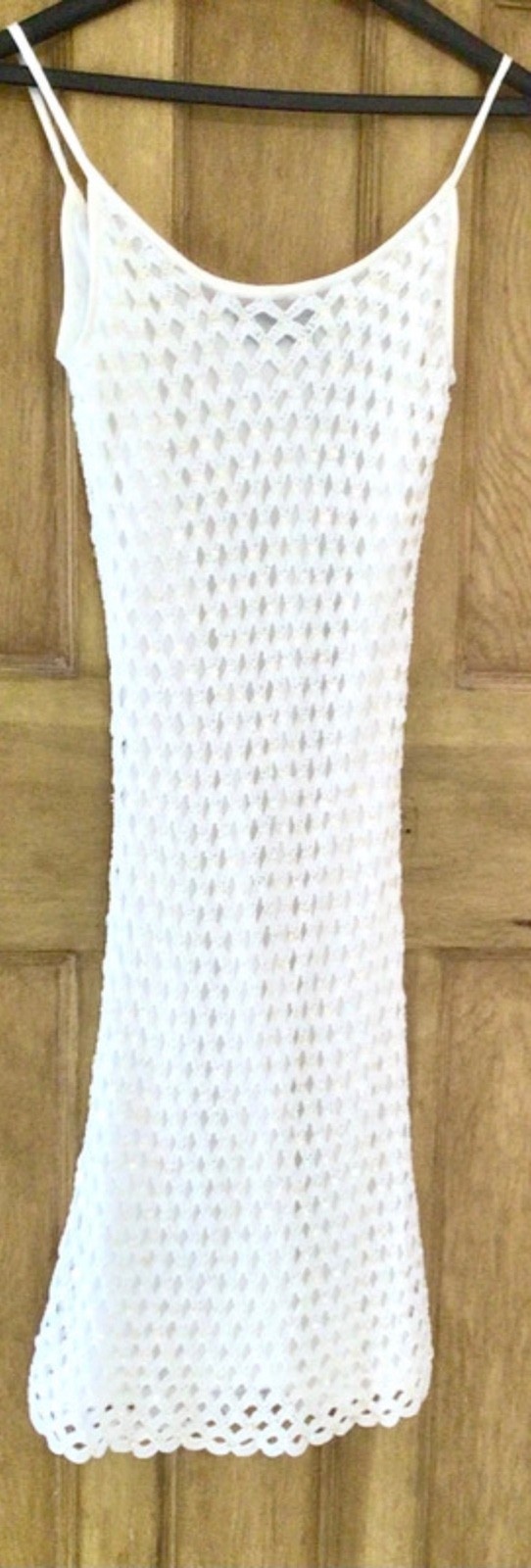 Vintage Bright White Miss Selfridge Crochet and Sequin Slip Dress Size 10