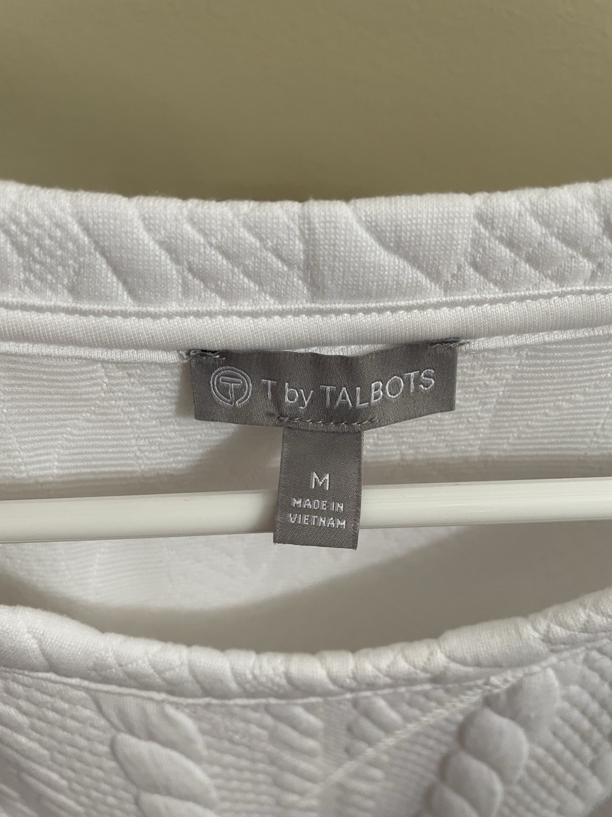 Talbots White Knit Tee Dress M Drawstring Waist Cap Sleeve Preppy Resort Travel