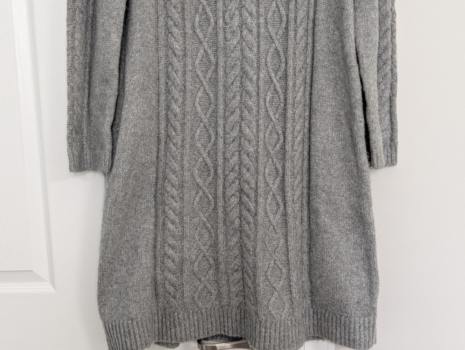 Talbots XL Cowl Neck Grey Chunky Cableknit Fisherman Sweater Knee Length Dress