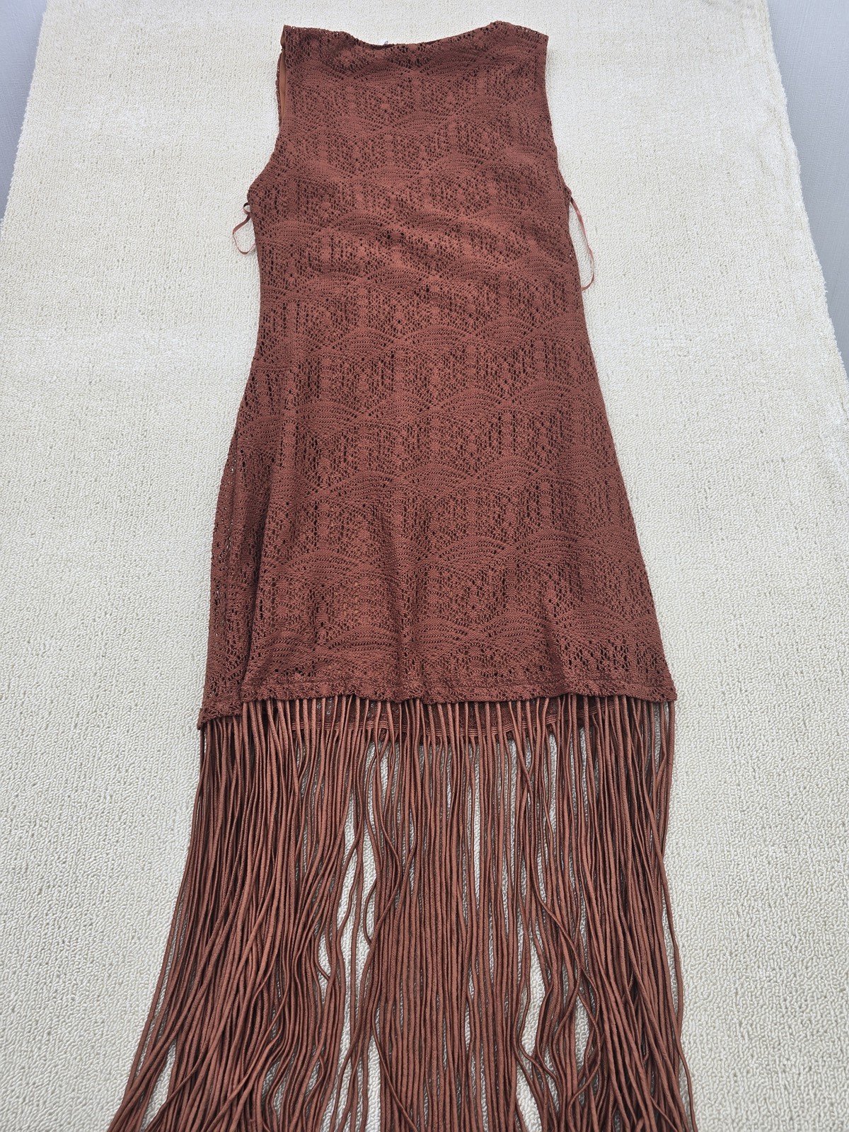 Melange x Kotn Rust Sleeveless Fringe Knit Dress L Women