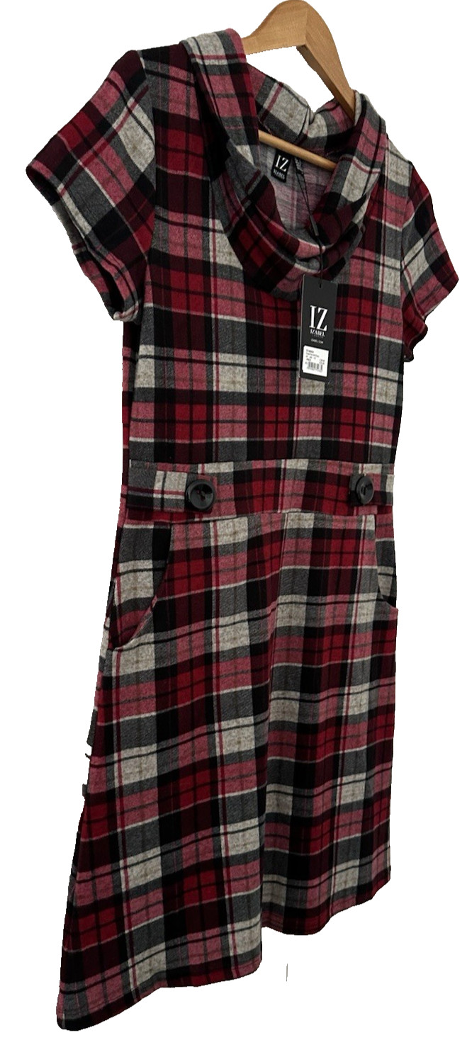 IZABEL LONDON. BNWT. RED CHECK PRINT SHIFT DRESS KNIT. SIZE 12