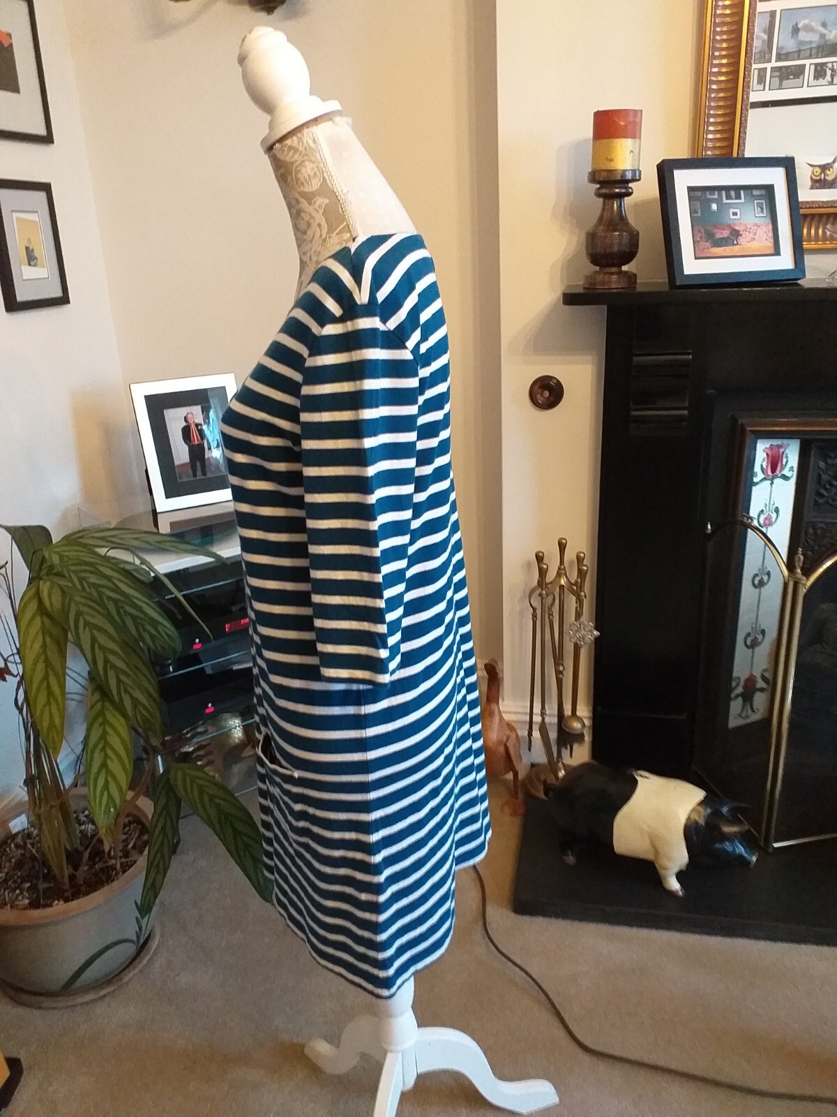 Seasalt Womens Cornwall Sailor Tunic UK 10 Navy White Striped Organic Cotton