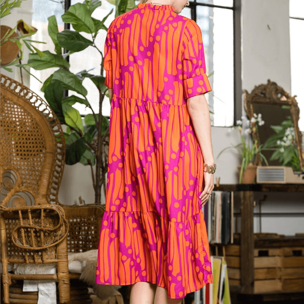 Collection by Cezele Orange & Purple Marmalade Dye Print Casual Long Midi Dress