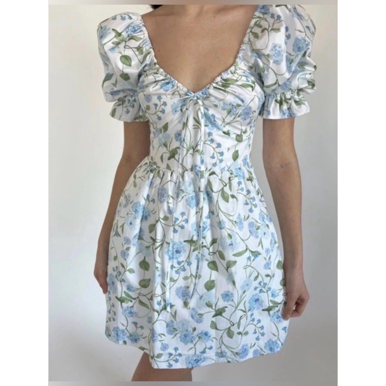 Hill House the cristabel mini dress NWT blue/green peony floral size XL