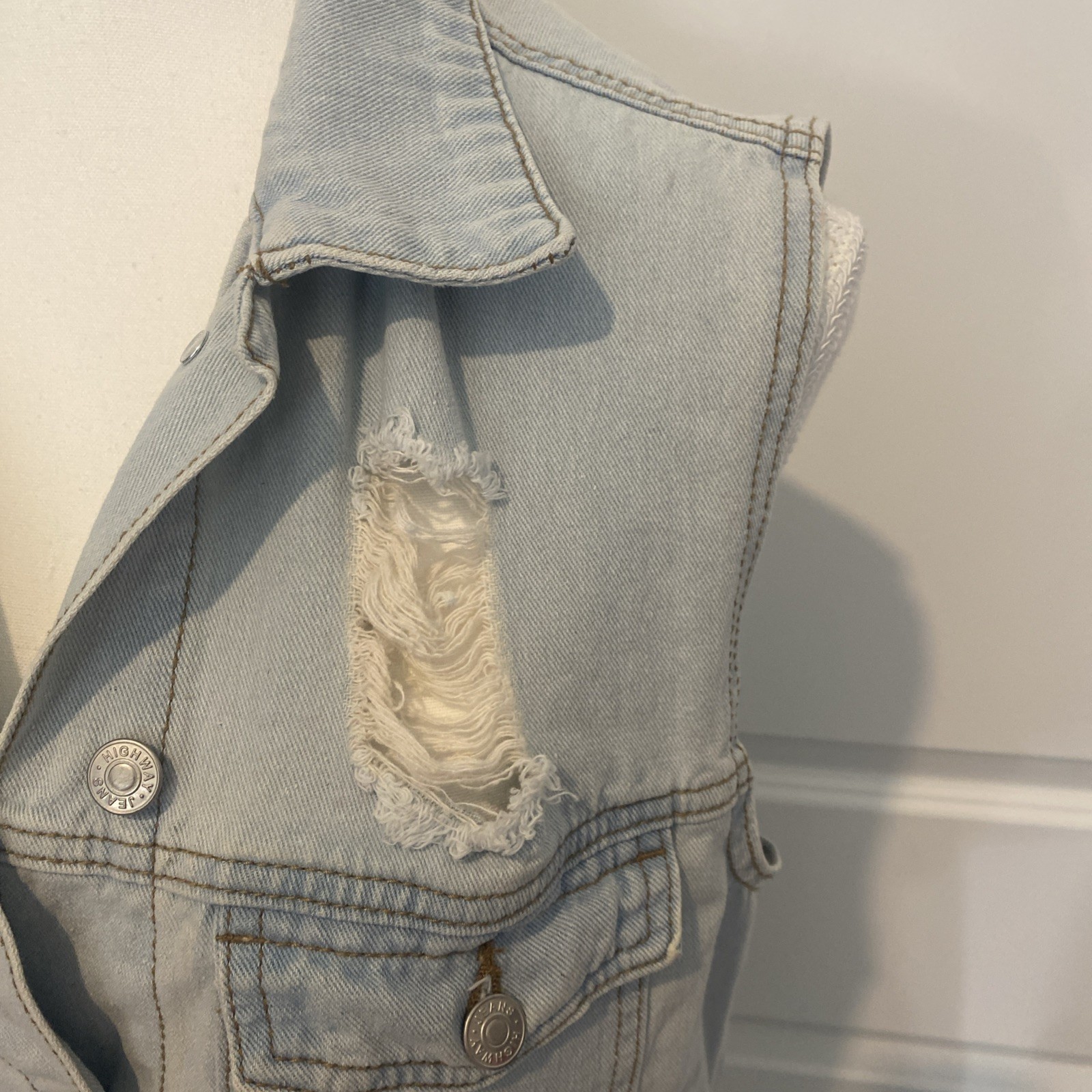 Highway Jeans Denim Duster Jacket M Light Wash Blue Button Up Distressed Shacket
