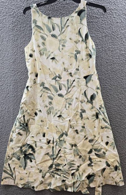 Anne Klein Linen Blend Floral-Print Tie-Waist Dress Women’s 12 White Dove Multi