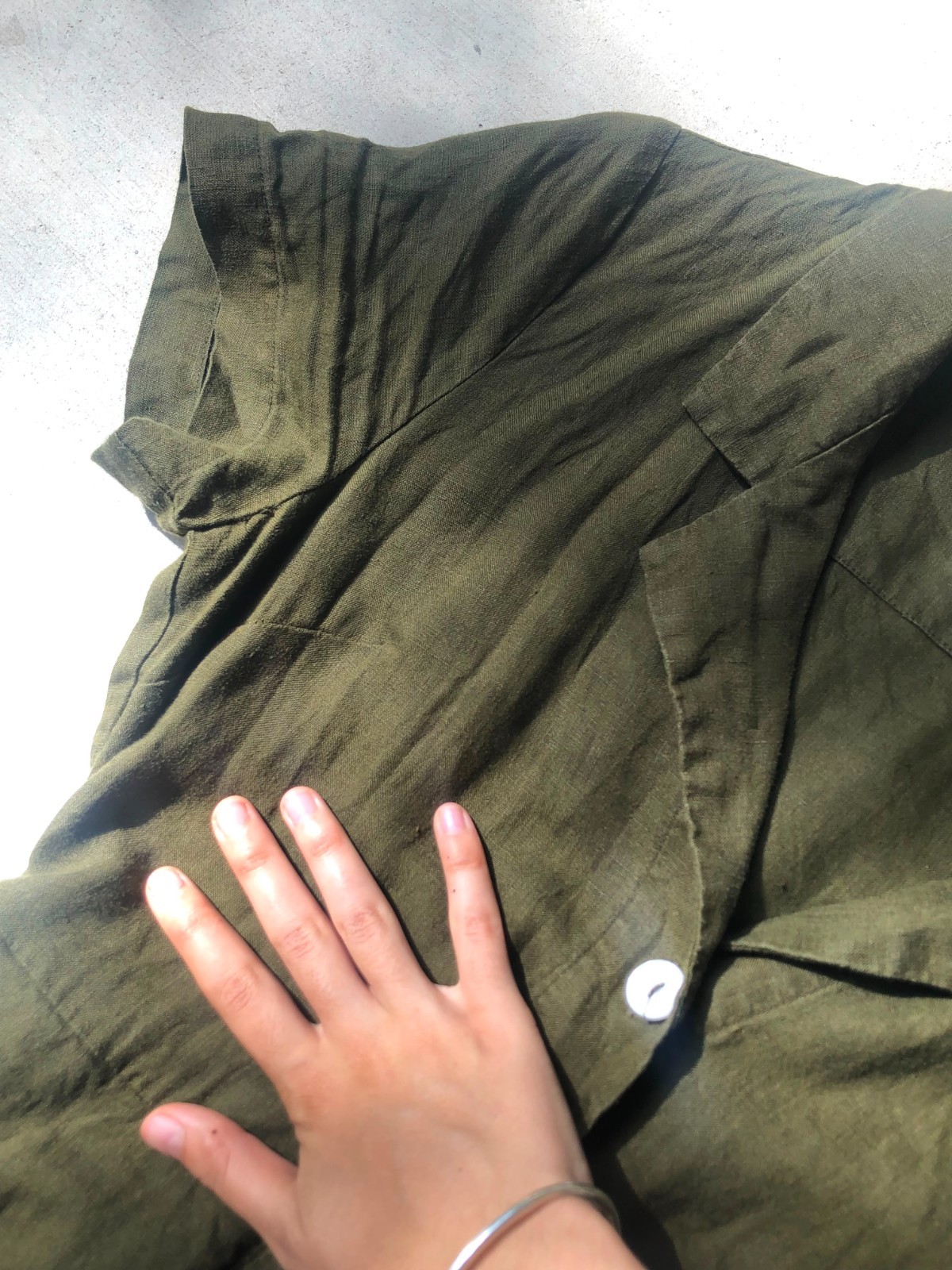 Quince European Linen Button Front Dress Olive Green sz XS Midi Neutral capsule