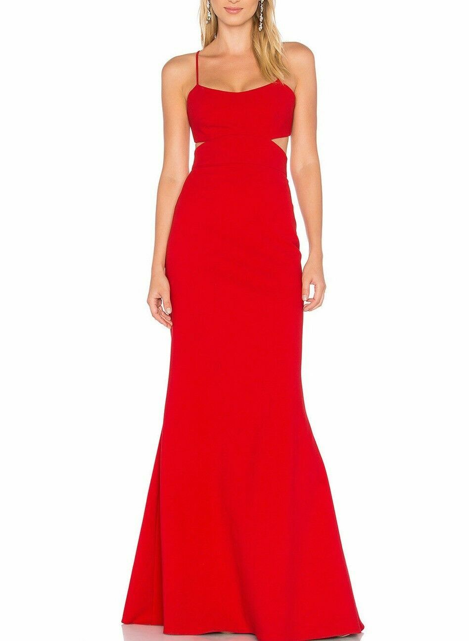 JILL STUART Cardinal Red Cut-Out Open Back Criss-Cross Stretch Crepe Gown 14 US