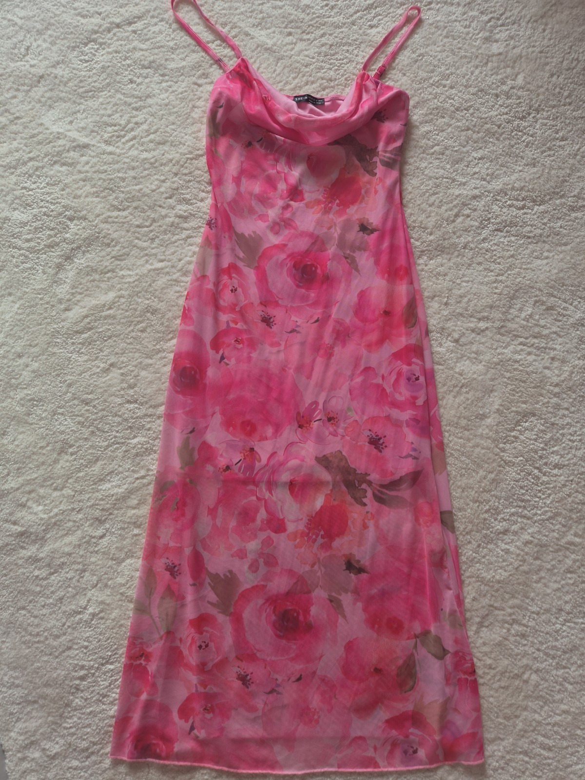 Mesh Cowel Neck Floral Midi Dress Size M
