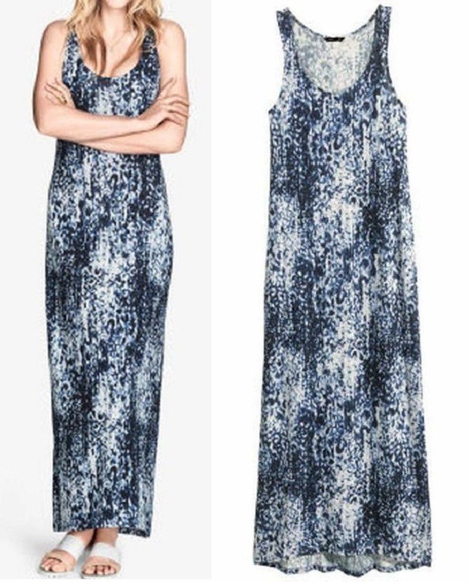 VTG Y2K BoHo BEACHY HIPPIE GRUNGE *H&M* BLUE TIE DYE LONG MAXI TANK DRESS L NWT