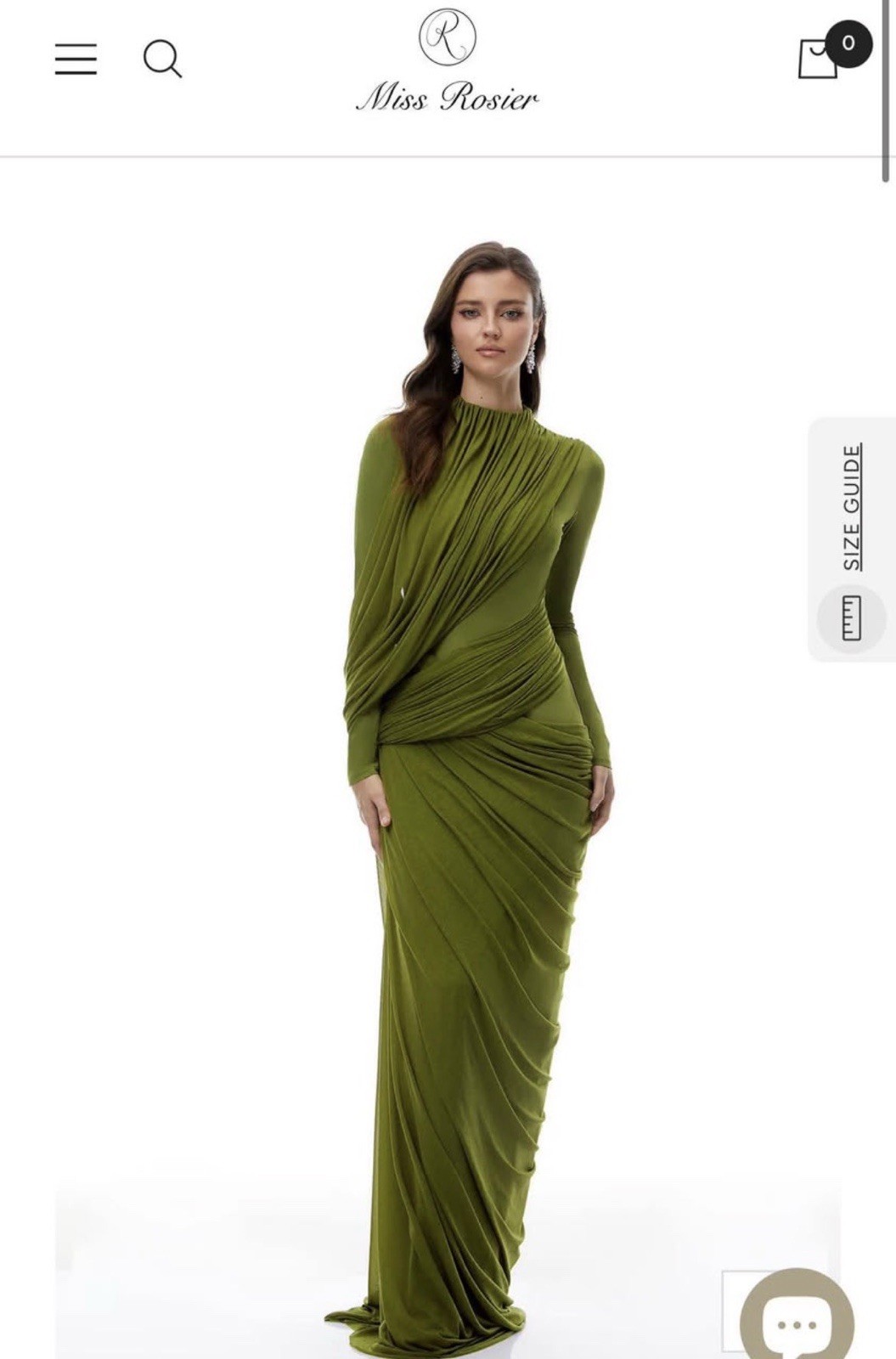 Miss Rosier Arlette Green Ruched Asymmetric Maxi Dress High Neck Long Sleeve XL