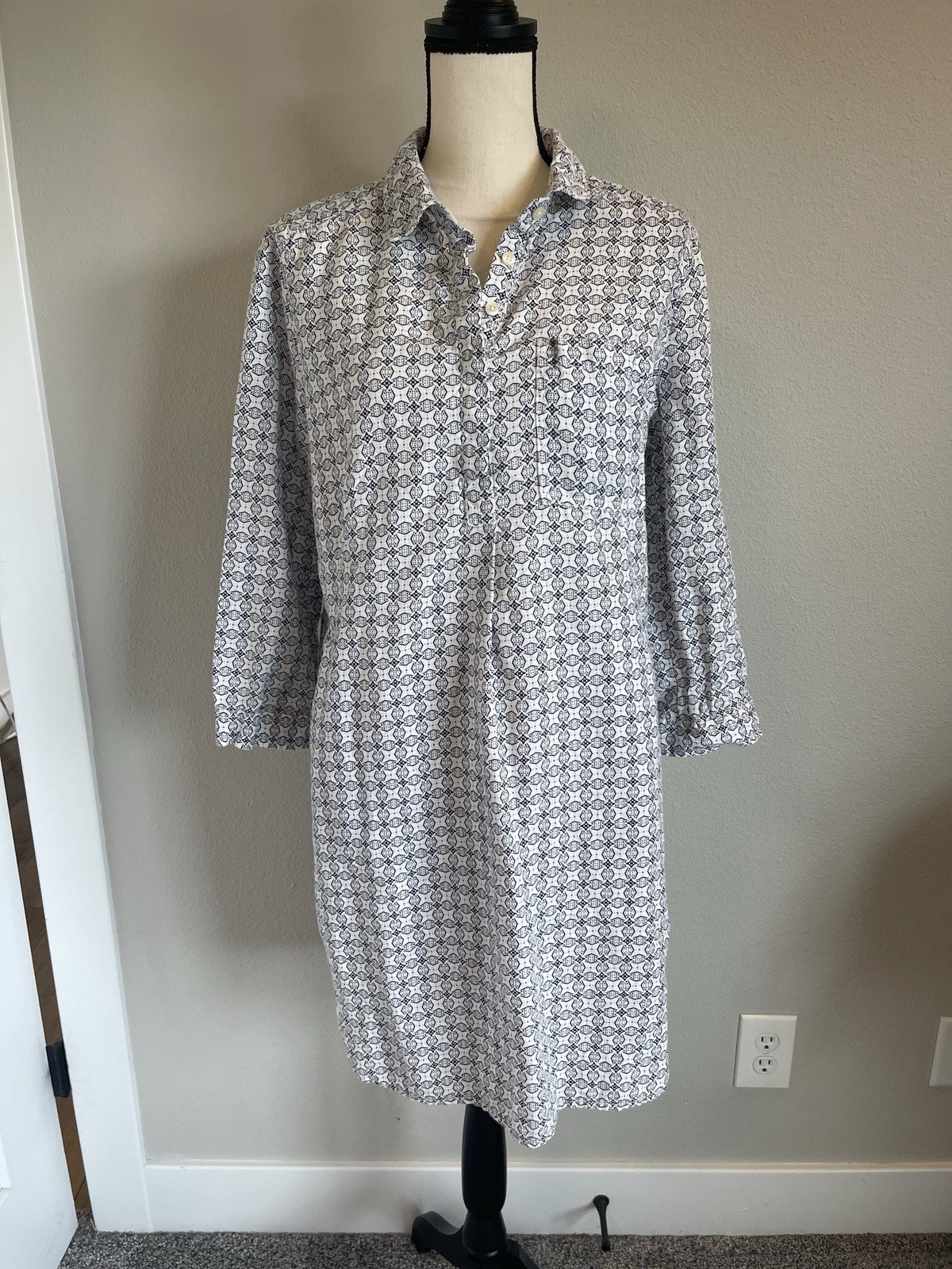 Caslon Women’s Small Blue White 100% Linen Shirt Dress