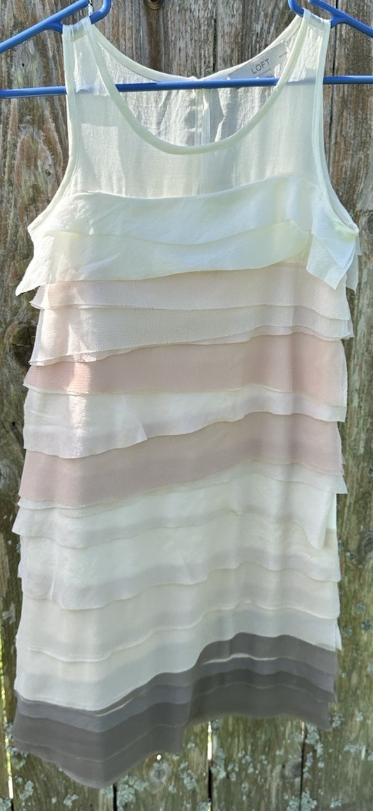 LOFT Layered Sheer Neutrals Sheath Dress Keyhole Button Back Closure Size 0P