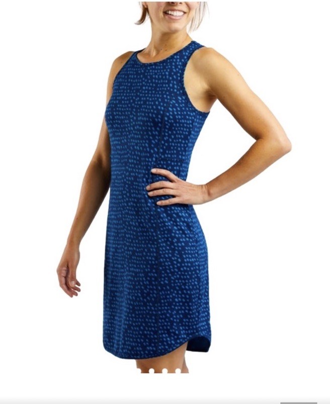 Title Nine Sz M Blue Batik Dot Alpha Racerback Tank Dress