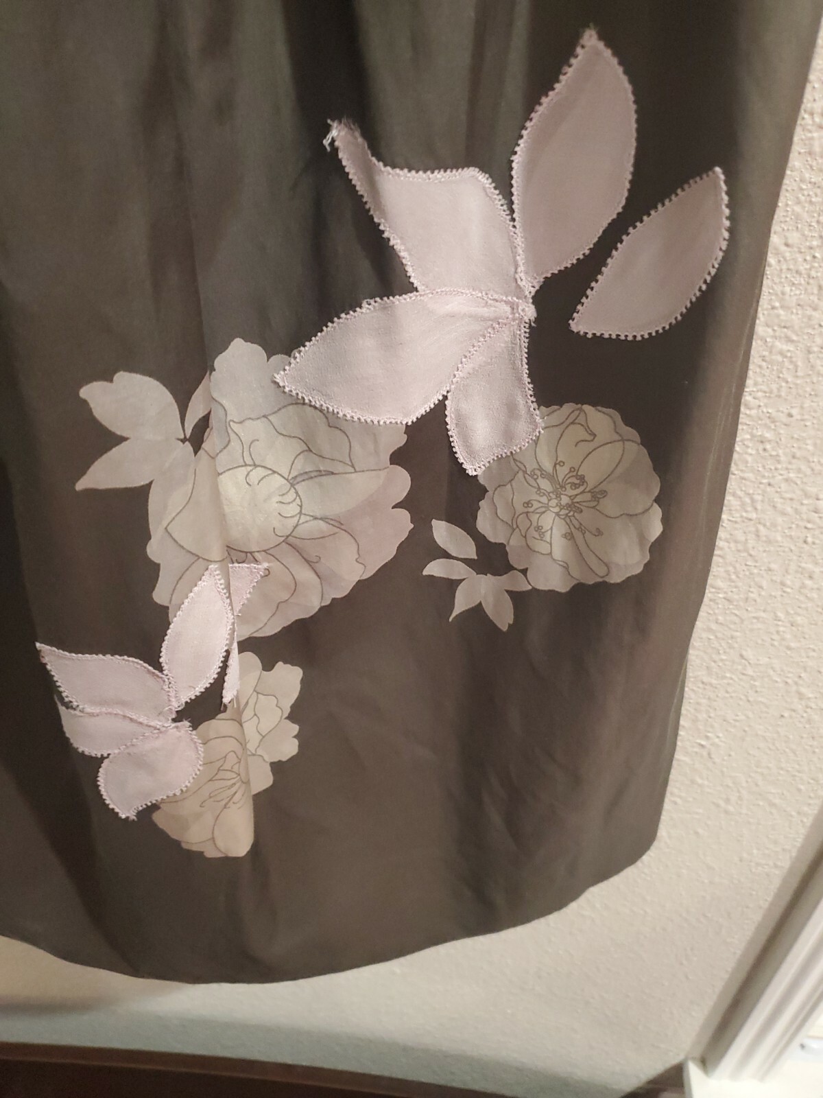 GAP Silk Blend Strapless Dress Box Pleats Slate Gray Applique pink Flowers Sz 4