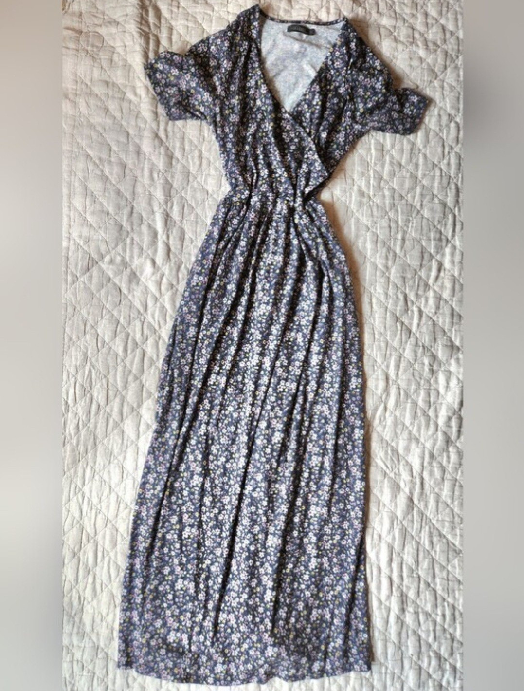 Mikarose Blue Floral V Neck Wrap Maxi Dress Women’s Size M