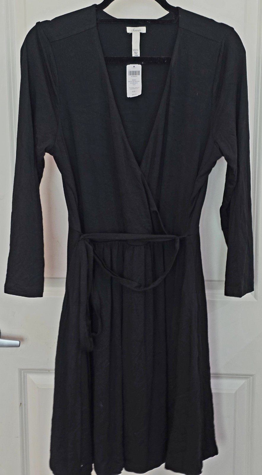 Soma Bracelet Long Sleeve Faux Wrap Dress Black Sz L NWT