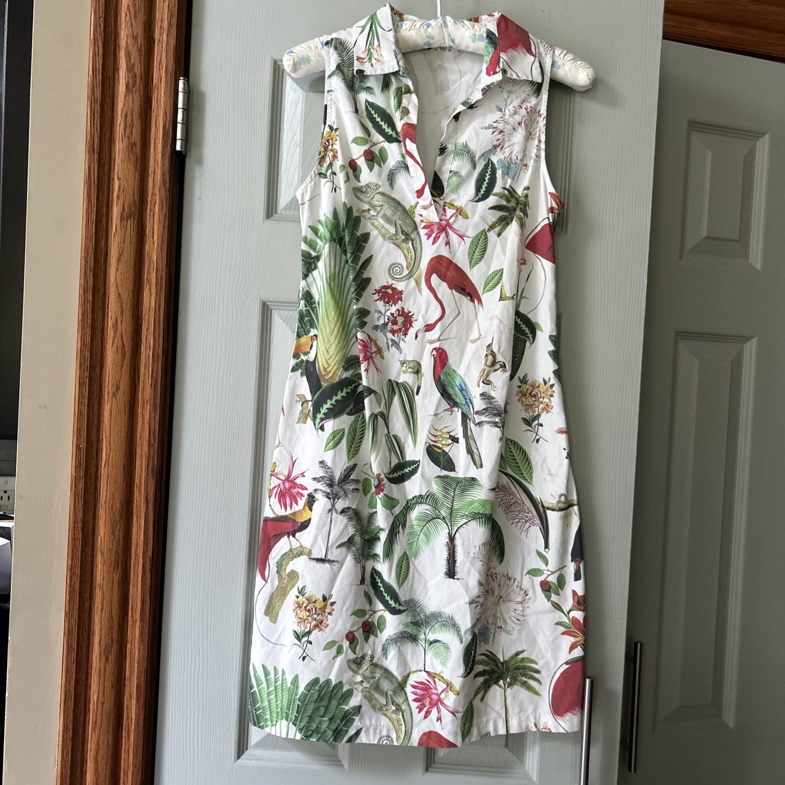 Vilagallo Jungle Tropical Print Sleeveless Dress US 6 Portugal Euro 38 Cotton