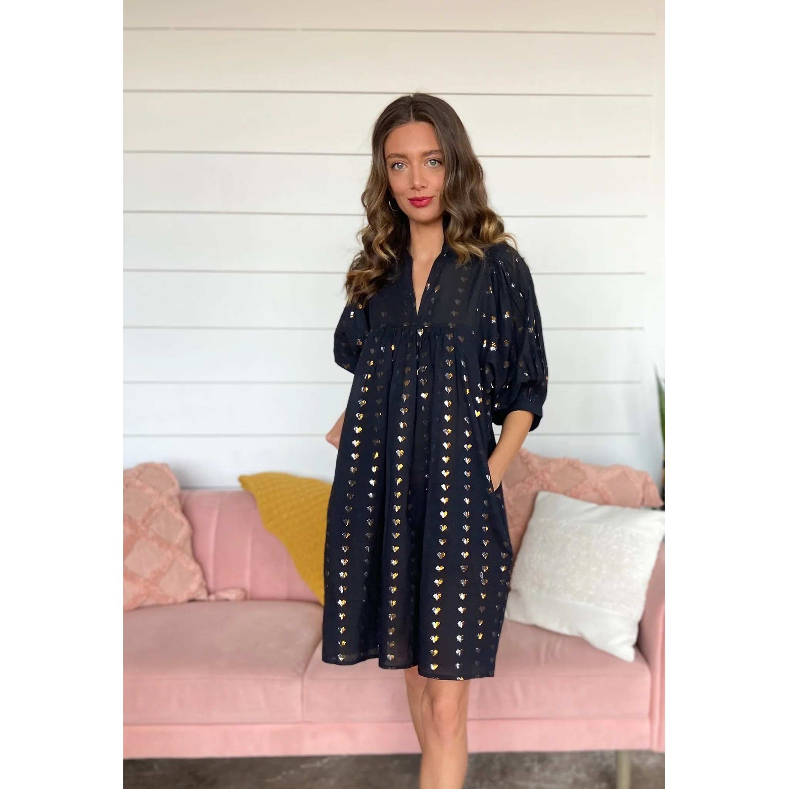 Never A Wallflower Heart of Gold Mini Dress M Black Boho Bohemian Whimsical