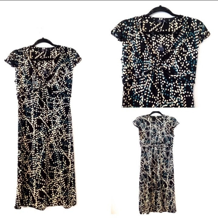 NWT- Max Edition dress. Black with cream, & blue polka dots. Size Small.