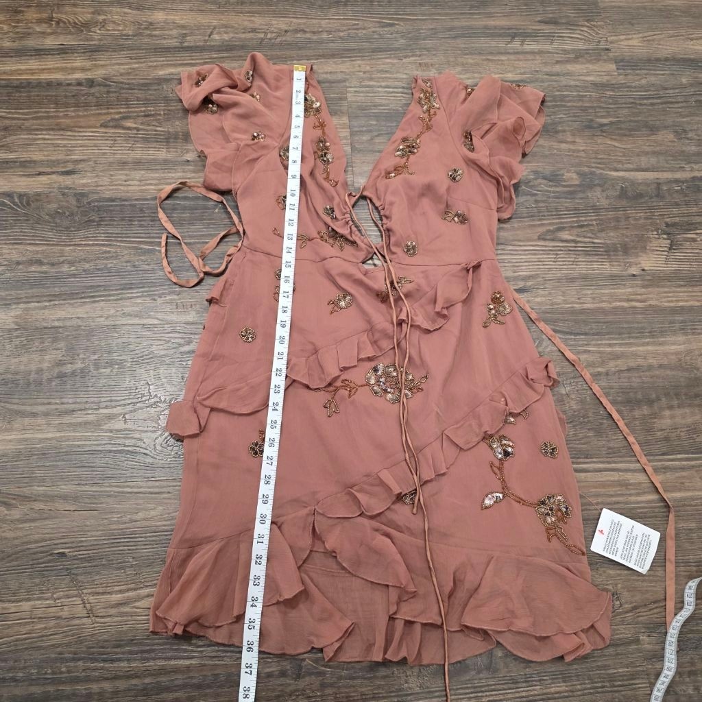 ASOS Design Beaded Ruffle Mini Dress Dusty Rose US 12 NWT