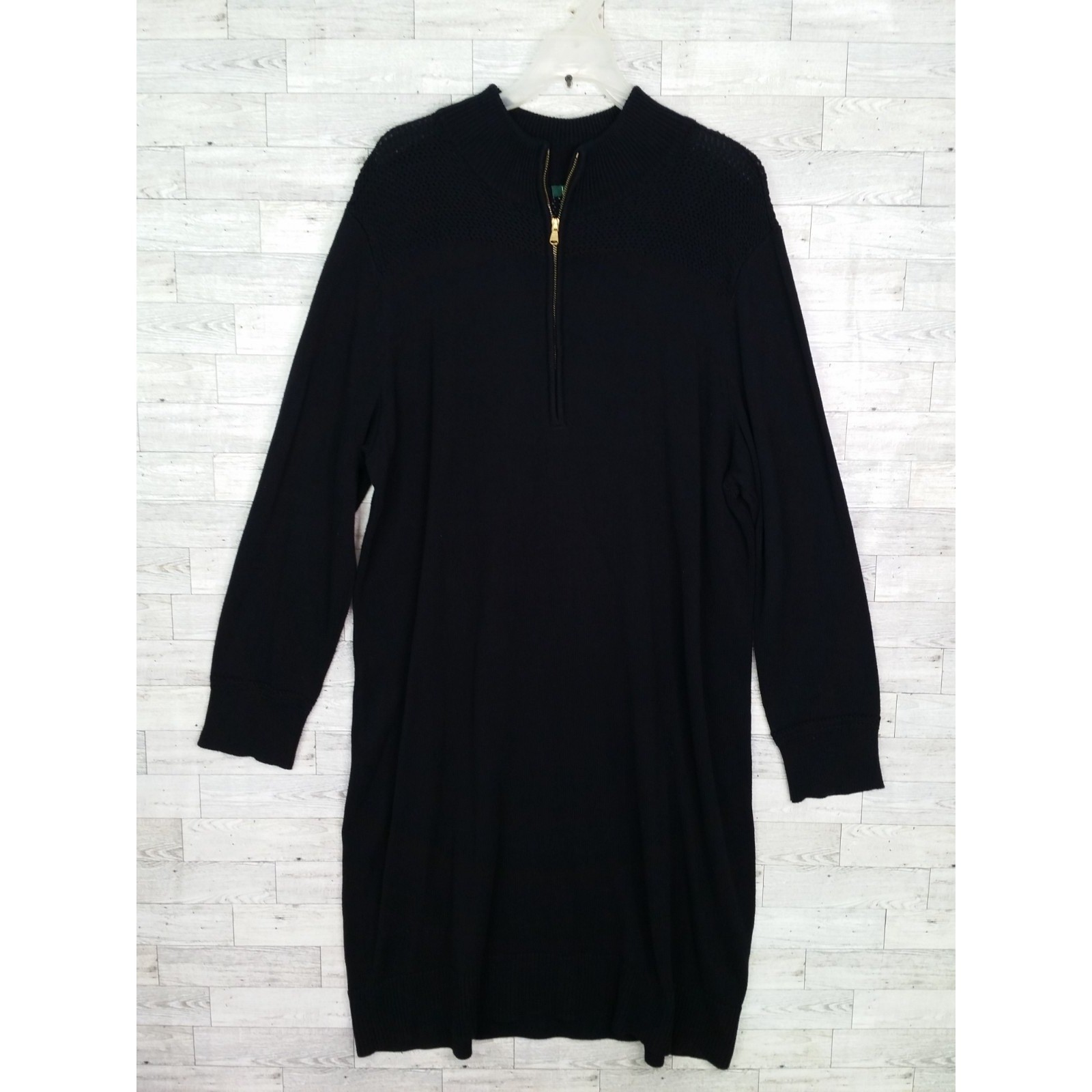 Lauren Ralph Lauren Mock Neck Quarter Zip Sweater Dress Black Plus Size 3X