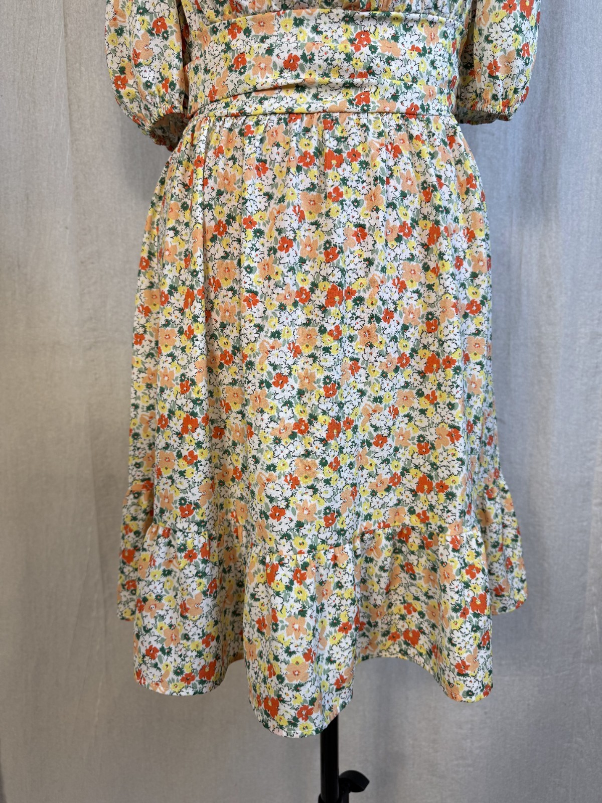 BTFBM Dress Size M Midi 3/4 Sleeve Floral Adjustable Waist Back Tie Boho D652