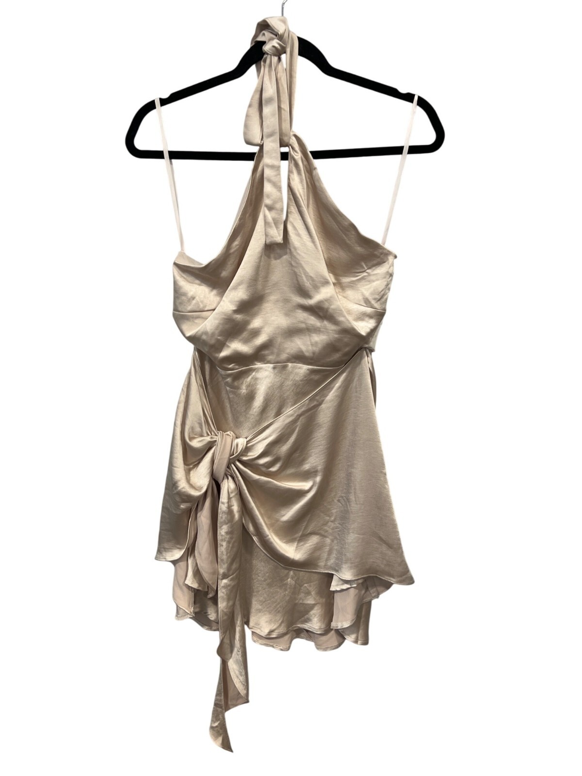 Selfie Leslie Hearts On Fire Halterneck Wrap Front Mini Dress Size Medium Oyster