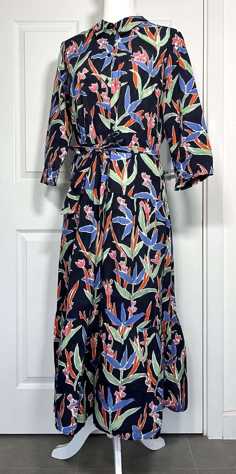 Baukjen Floral Shirt Dress With Belt Organic Cotton Button Size UK 14