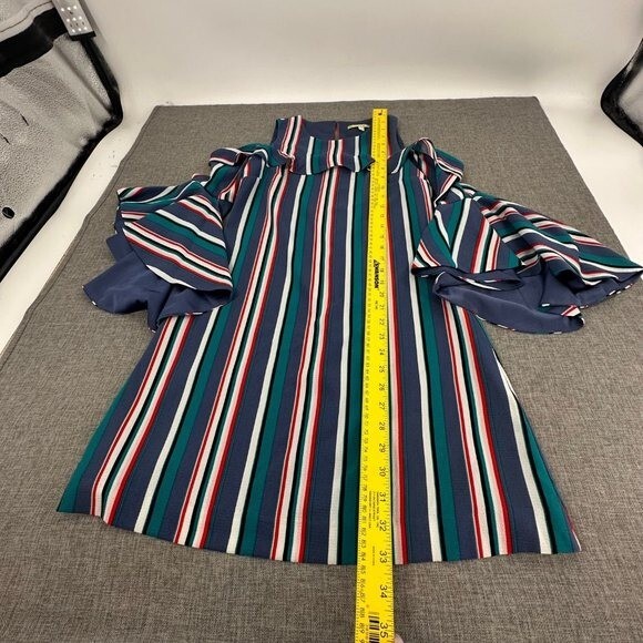 Gianni Bini Striped Dress Flutter Sleeves Cold Shoulder XS Blue Green Red White