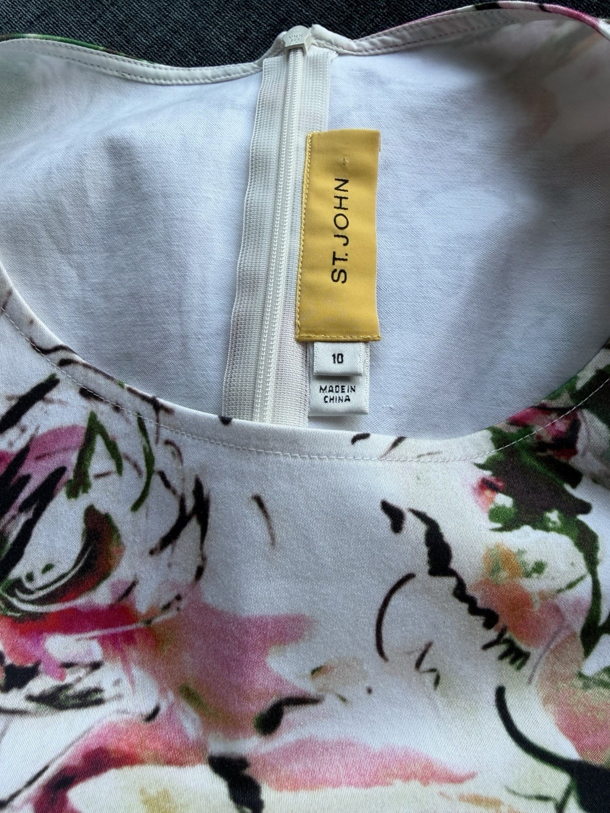 St John Watercolor Floral Cotton Blend Sheath Dress Size 10