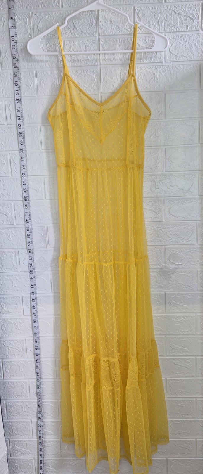 Bohemian Cottagecore Womens Yellow Lace Dress Sz S/M Smocked Whimsical Romantic