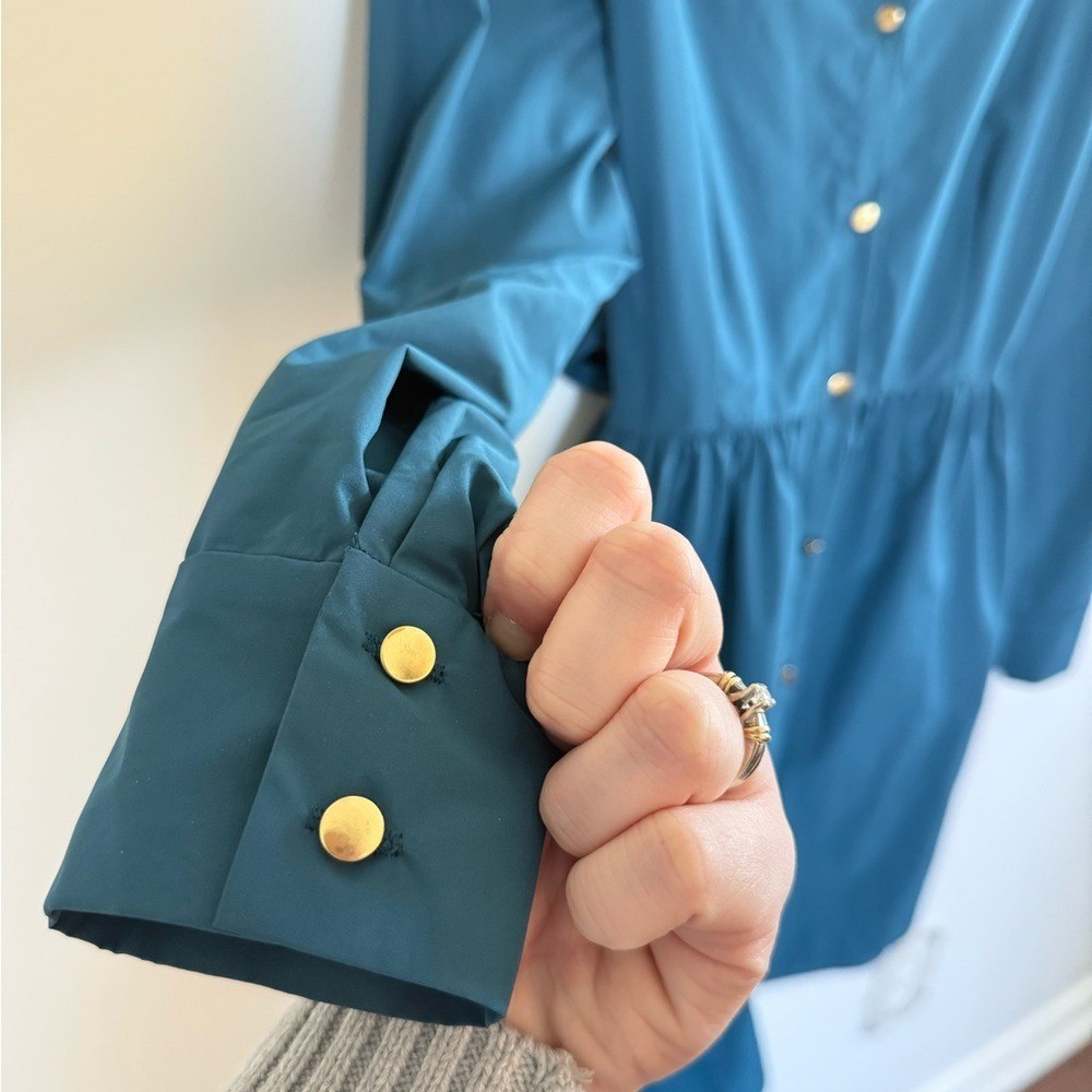 Amanda Uprichard • Conaire Dress Teal Tie Waist Shirt Dress Long Sleeve Medium