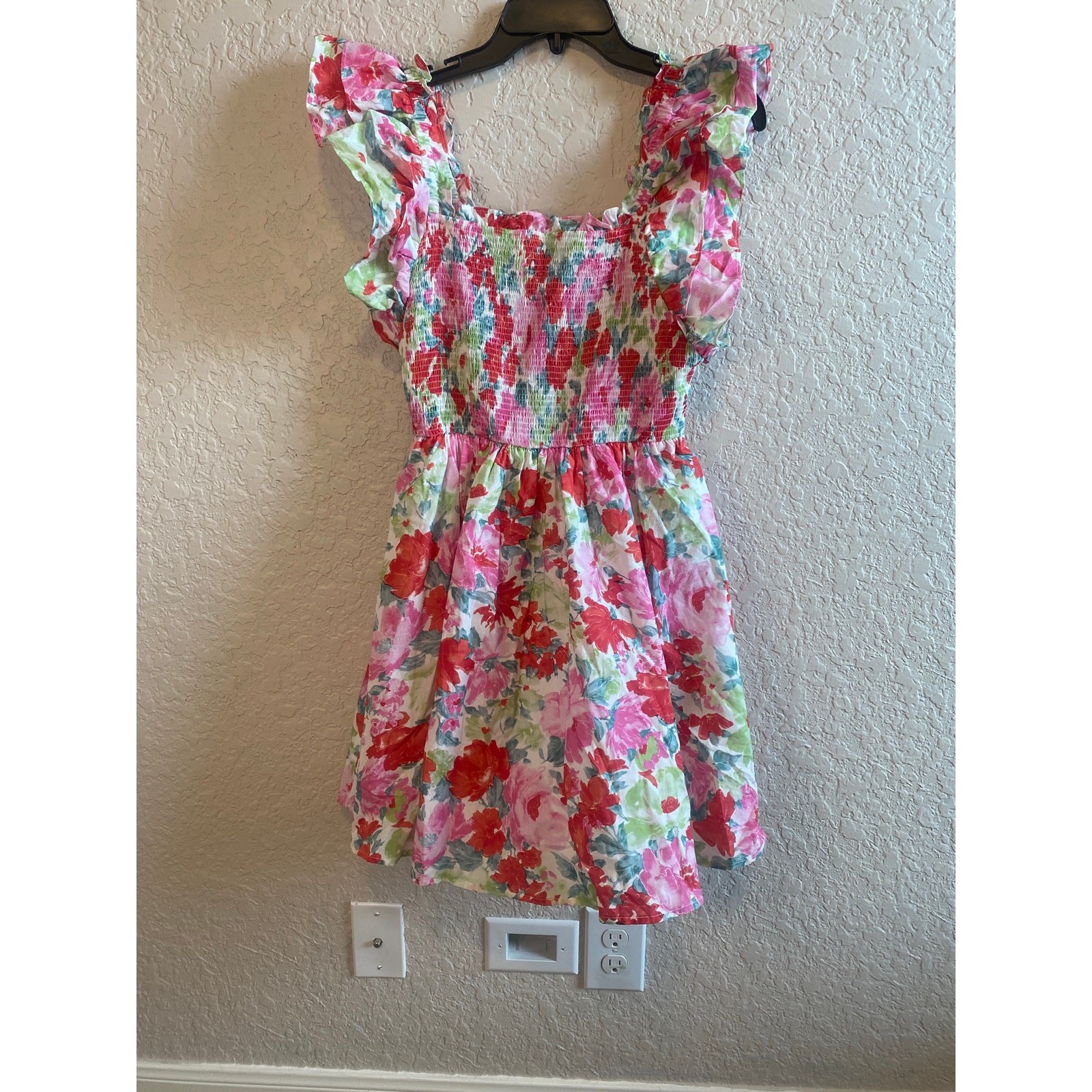 Entro Floral Smocked Mini Lined Dress w/ Pockets Size Small