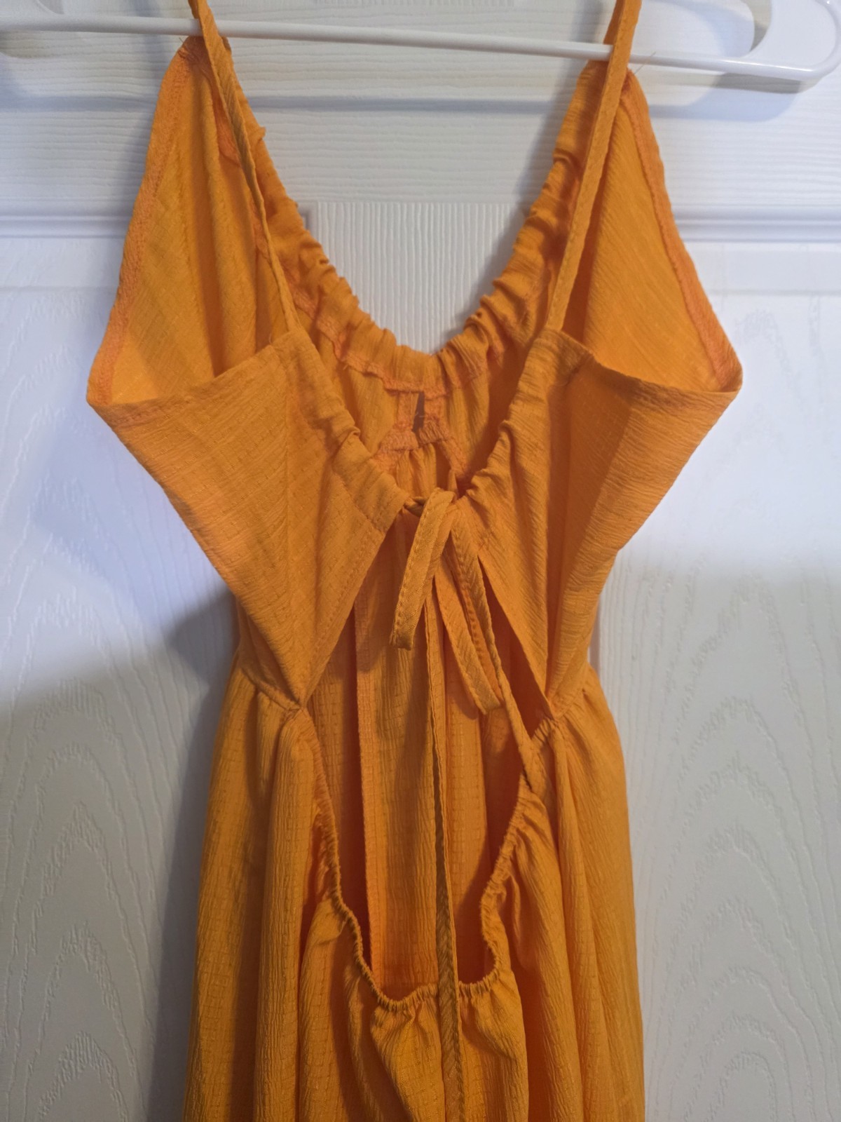 Shein Women’s Orange Solid V-Neck Strappy Cutout Tie Back Maxi Dress, M
