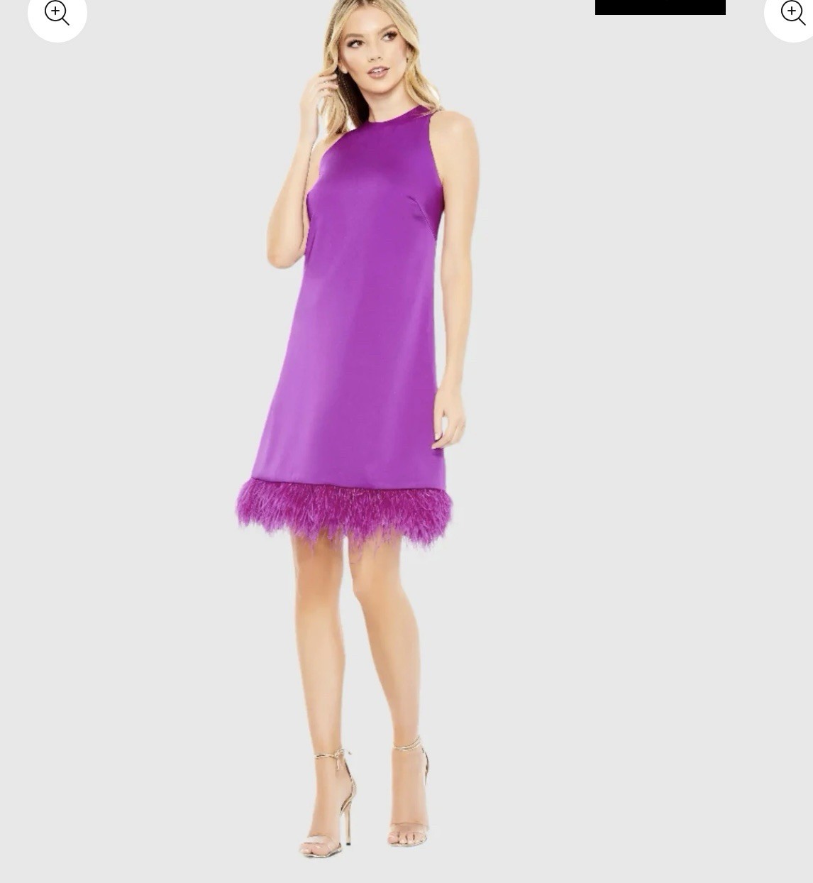 IEENA Mac Duggal 55805 Feathered Hem High Neck Trapeze Dress Size 2 NWT