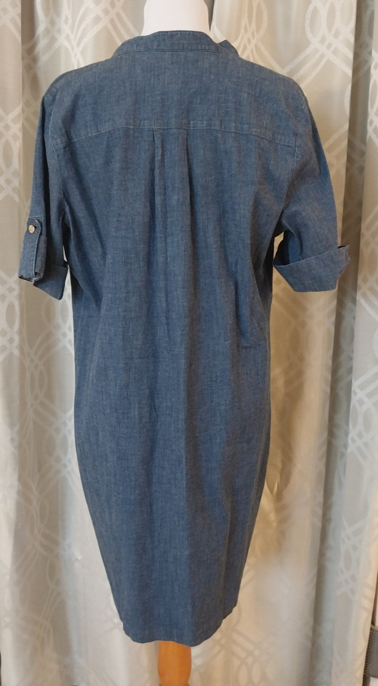 Anne Klein Roll-Tab Sleeve Zip Collar Denim Wash Dark SIZE 14