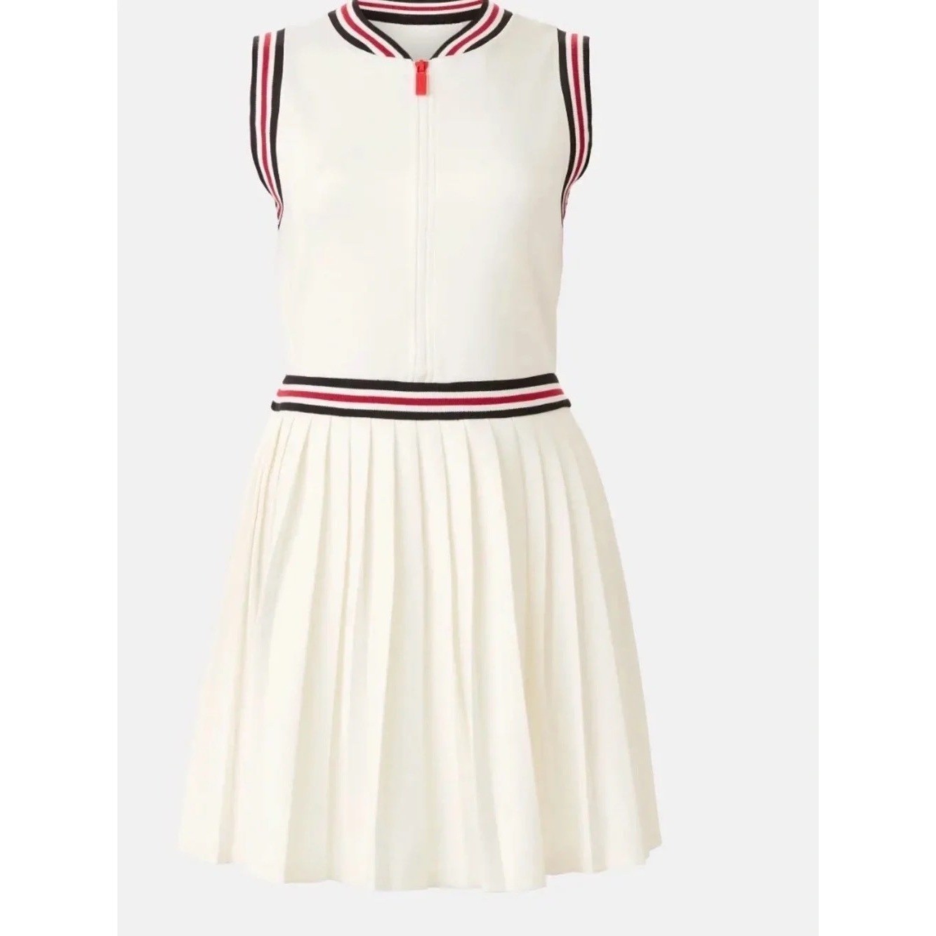 NWT Hunter Pleated Tennis Dress Mini Front Zip Sleeveless White Varsity Preppy M