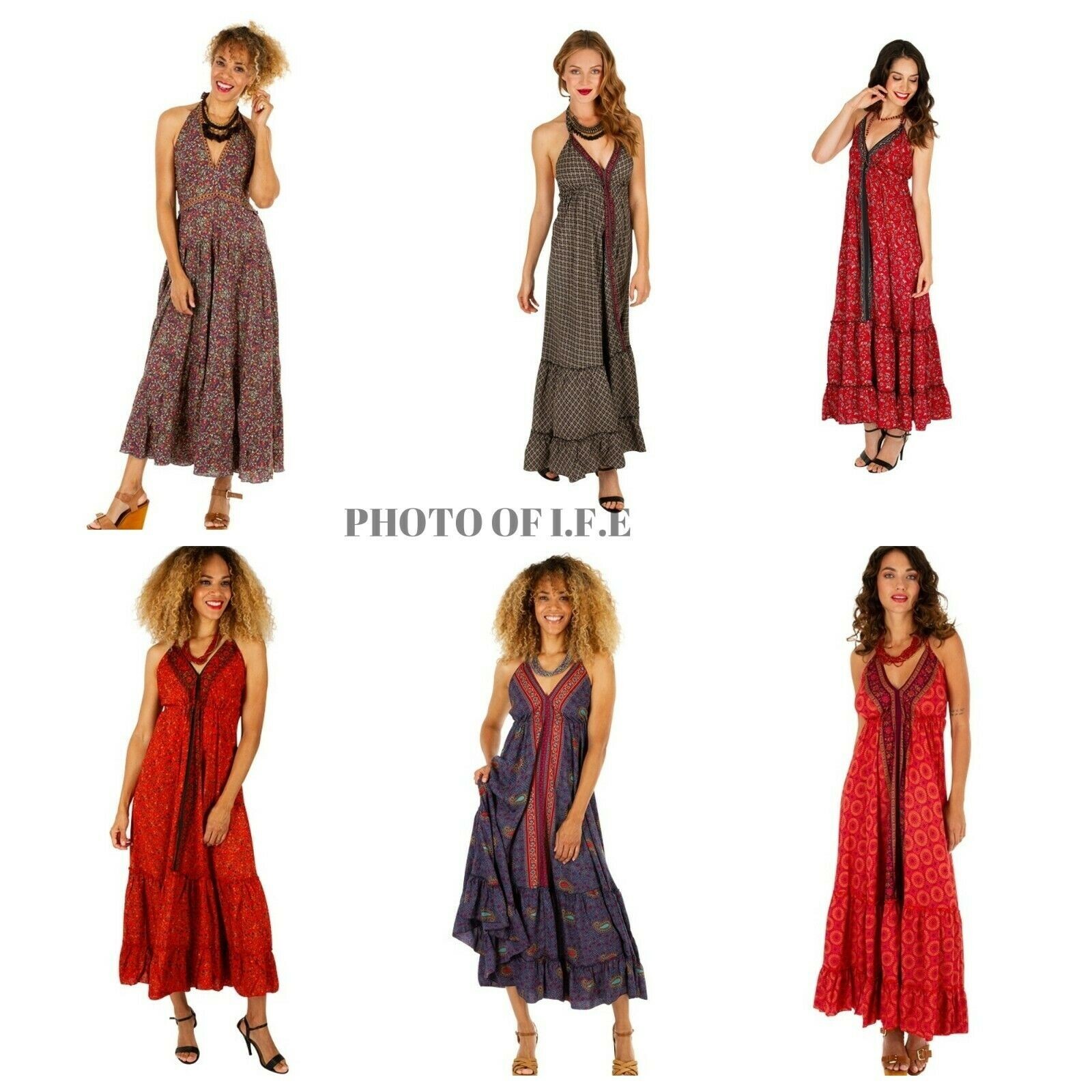 Handmade Ladies Casul Evening Summer 5 PC lot Dress indian Sari Silk Long Dress